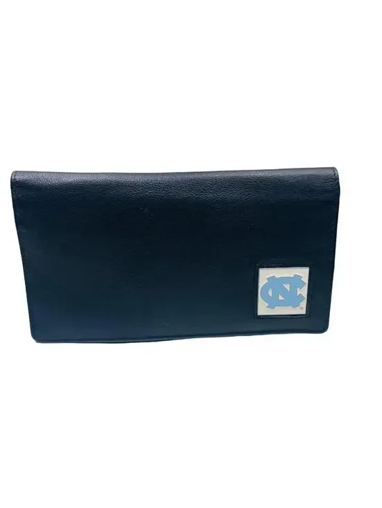 UNC Logo Black Leather Bifold Wallet Checkbook Cover Card Case