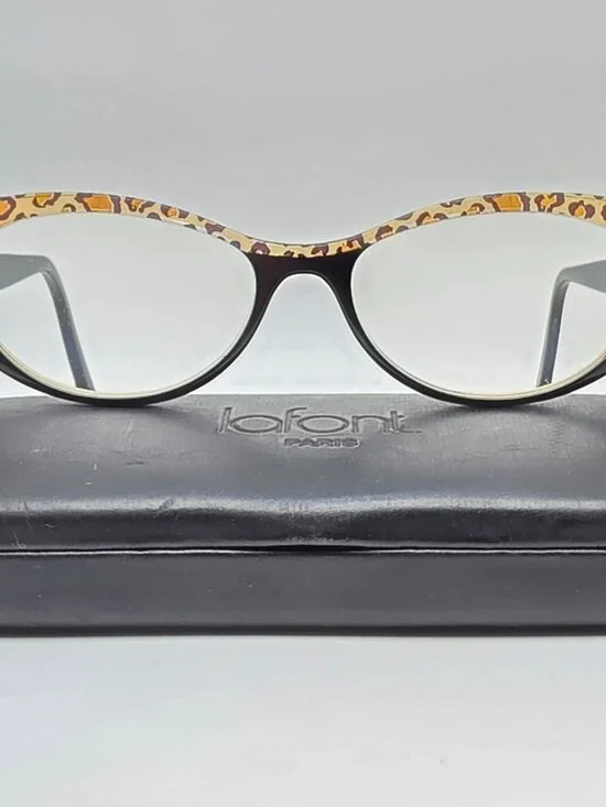 Jean Lafont Paris Saveur 100 Black Leopard Cat Eye Eyeglasses Frame w/ Case 53mm