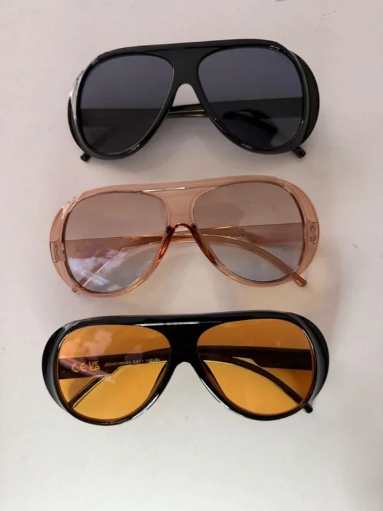 3 Pair Oversized Aviator Sunglasses Bundle Women's Fashion Shades Black Pink Amb