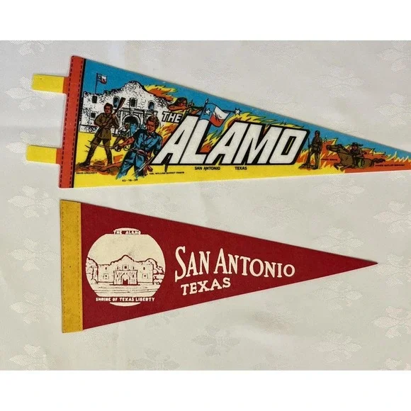 Vintage San Antonio The Alamo Texas Souvenir Pennants Lot Of 2 50-60's