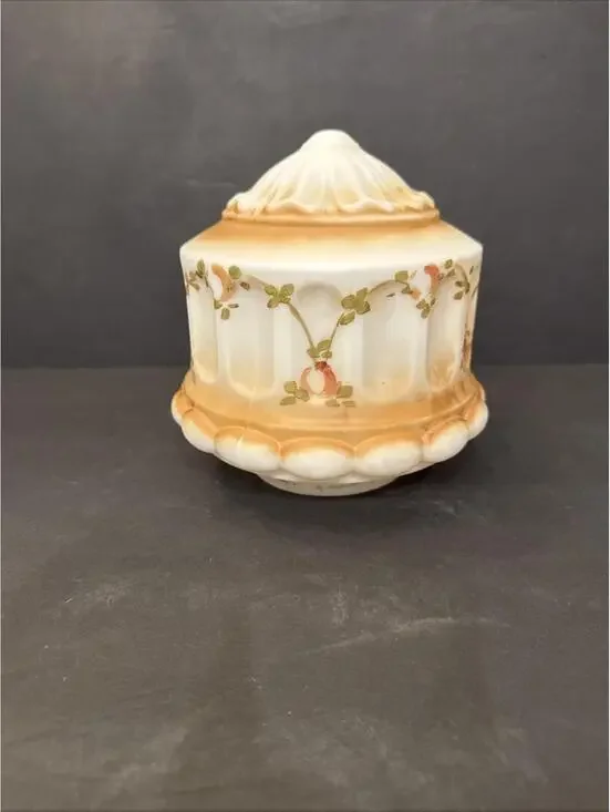 Vtg Handpainted White Matte Glass Pendant Wedding Cake Ceiling Shade 3.25” Fit