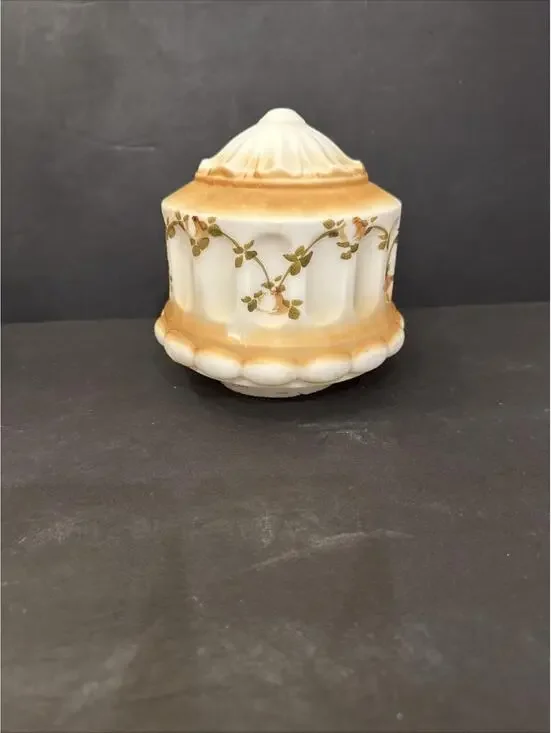 Vtg Handpainted White Matte Glass Pendant Wedding Cake Ceiling Shade 3.25” Fit