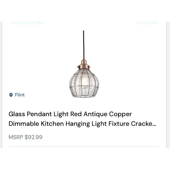 Vintage Style Crackled Glass Pendant Light Fixture – Antique Copper Finish