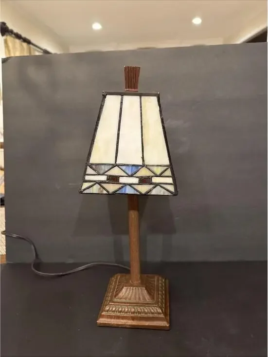 Tiffany Style Mission Slag Stained Lamp Aztec Style W Iridescent Stained Glass