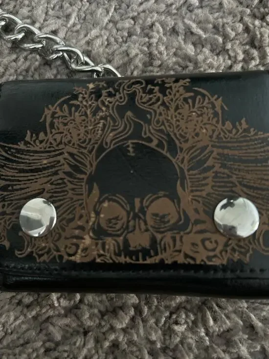 Biker Wallet. Genuine Leather with Engraved Skull