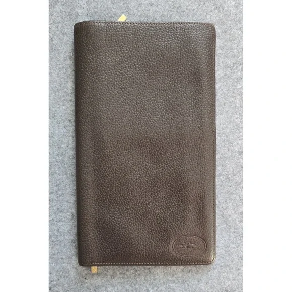 Longchamp Le Foulonne Long Bifold Travel Wallet Organizer dark brown EUC w/ COA