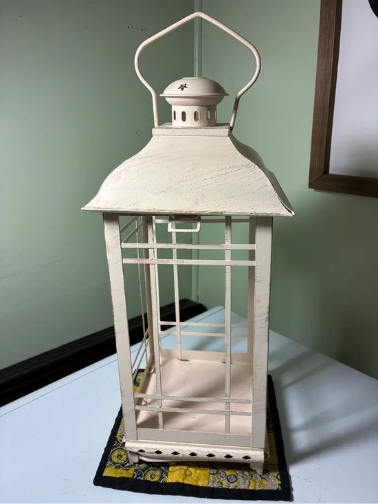 Cream Metal Lantern Decorative Accent 20” tall 6.5” wide