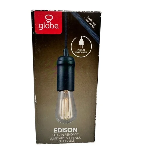 Globe electric 60844 1-Light Vintage Edison Matte‎ Black Plug-In Mini Pendant