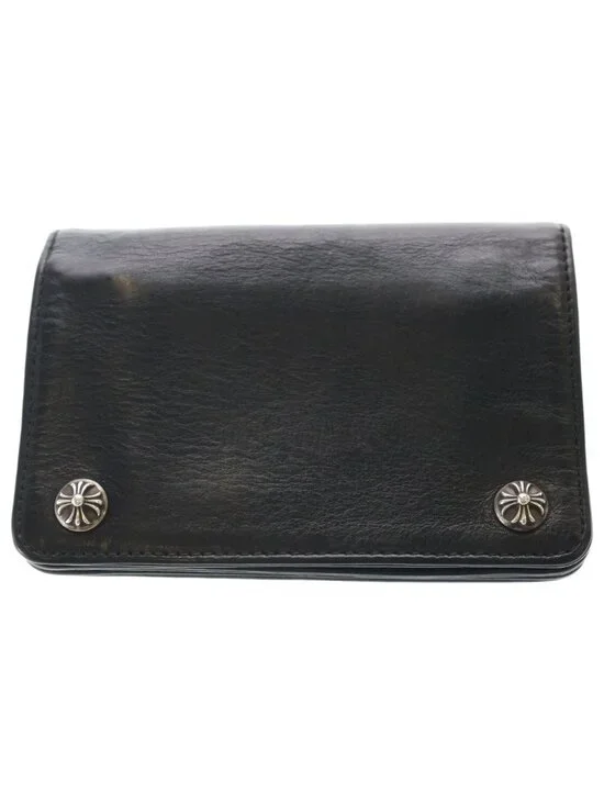 Chrome Hearts Cross Ball Button Leather Wallet Black