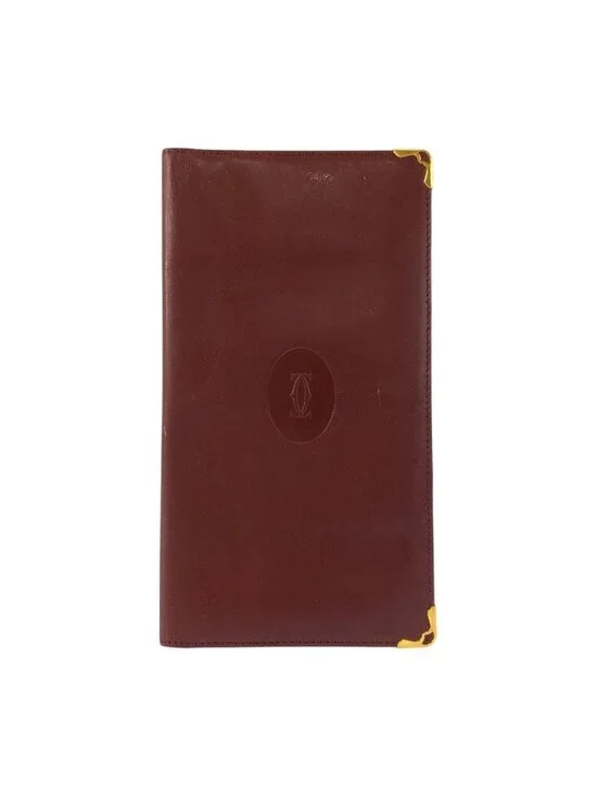 Cartier Must Line Bordeaux Gold Leather Wallet Billfold