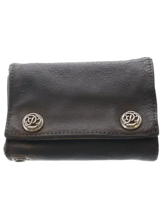 Chrome Hearts Floral Button Leather Wallet Black