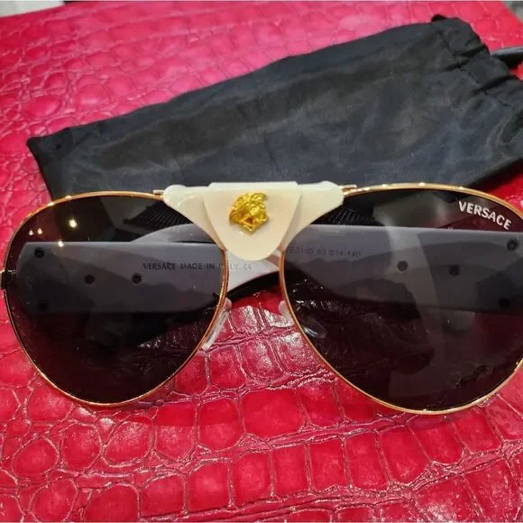 Versace Gold Frame Black Lens Aviator Sunglasses