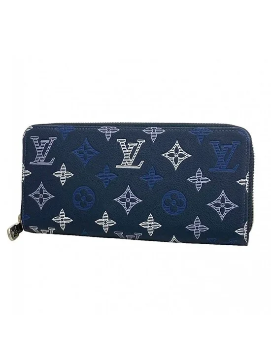 Louis Vuitton Wallet Monogram Shadow Zippy Horizontal Navy Blue