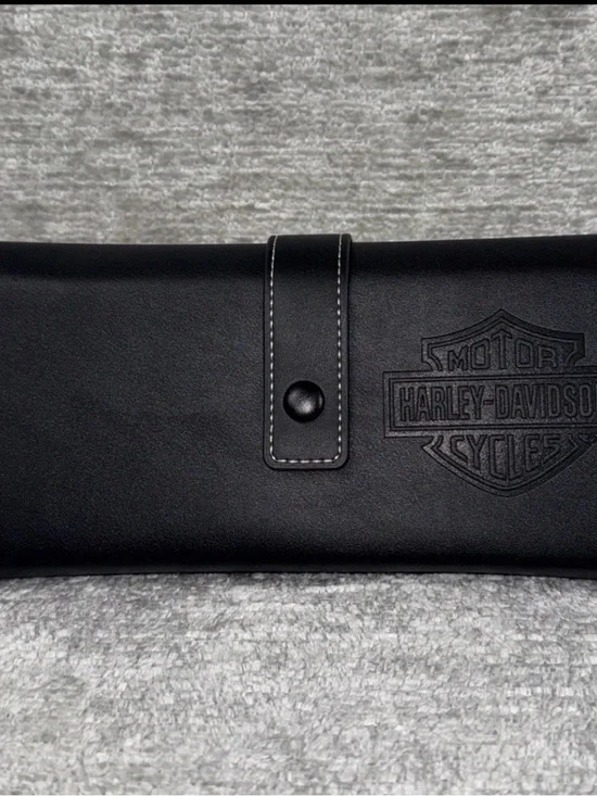 Harley-Davidson Black Leather Snap-trifold Closure Accessory Roll