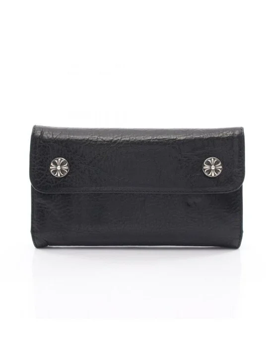Chrome Hearts Trifold Wallet Wave Cross Button Leather