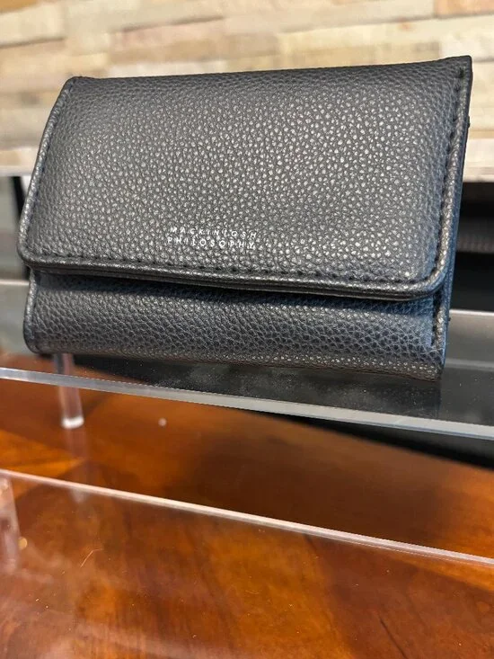 Mackintosh Philosophy Black Pebbled Leather Trifold Wallet Compact Men's