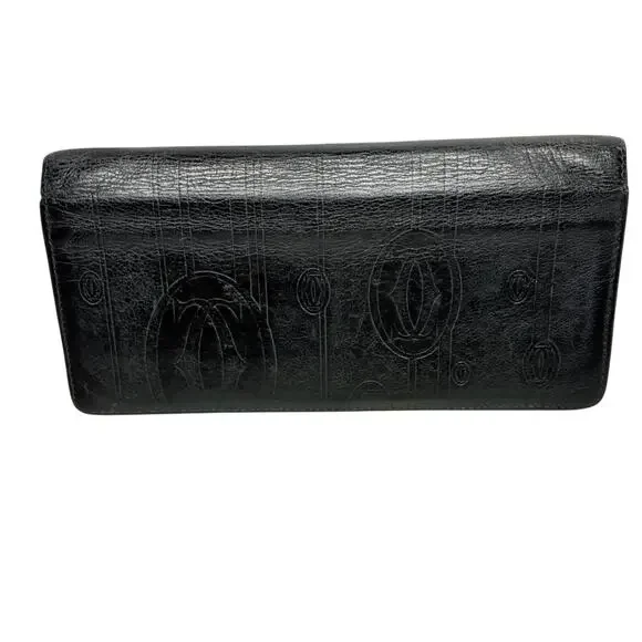 Cartier Black Leather Bifold Wallet – 12 Card Slots, Zip Coin Compartment