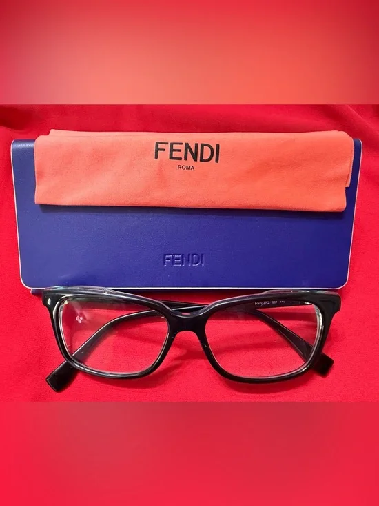 Fendi Women’s eyeglass FF 0252 black frame with Coral dust cloth and Box