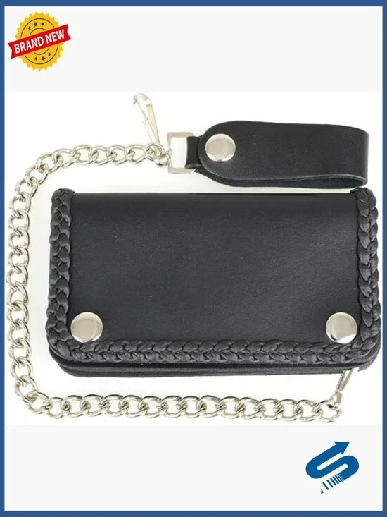 Men's Bi-Fold Leather Wallet with Removable Chain
