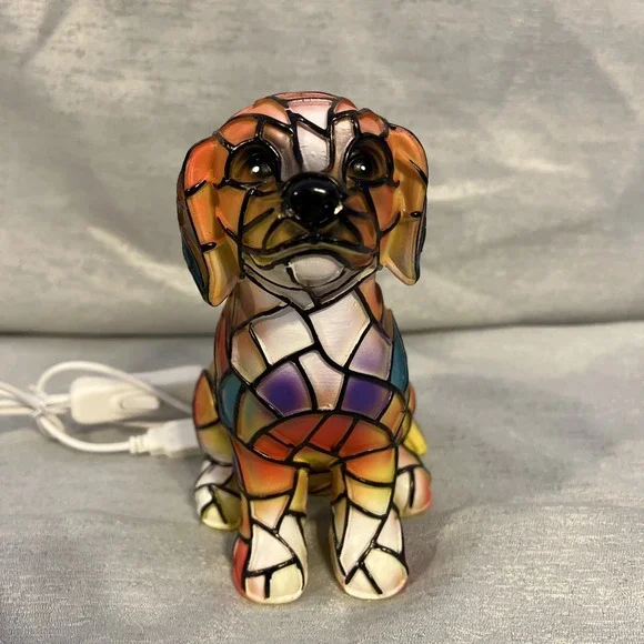 3D Dog Night Light Desk Table Lamp Stained Resin Retro Home Decor Tiffany Style