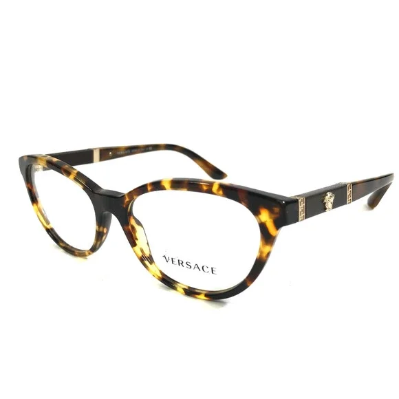 Versace Eyeglasses Frames MOD.3219-Q 5148 Tortoise Leather Gold Logos 54-17-140