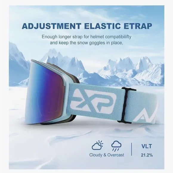 Ski/Snowboard Goggles, Magnetic Lens Snow Goggles with Anti-Fog & UV400