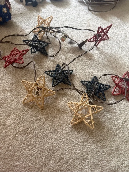 Decorative Star Rattan String Lights - lot of 4 4th of July pieces
