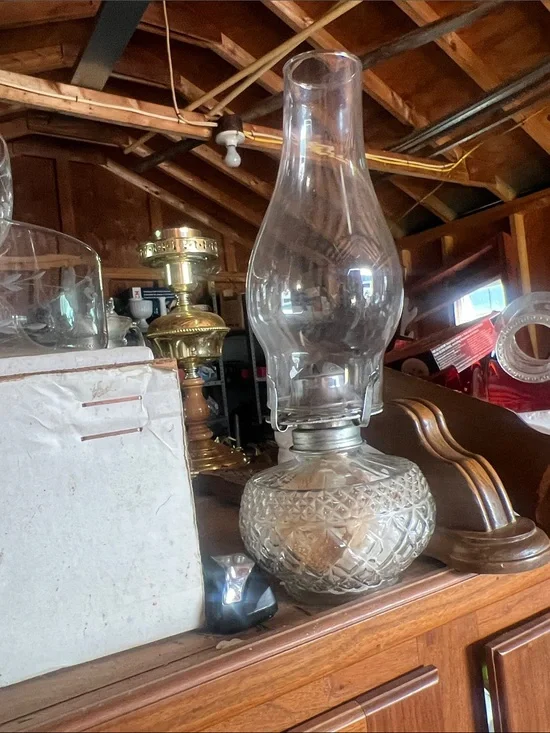 Clear Glass Vintage-Style Oil Lamp - Decorative Home Accent