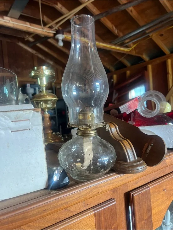 Clear Glass Lantern Oil Lamp with Bubble-Textured Base - Home Accents