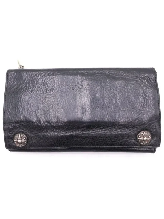 Chrome Hearts Greasy Cross Ball Button Leather Wallet Black