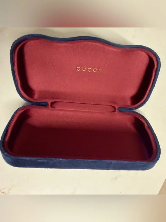 Gucci Blue Velvet Eyewear Case with Burgundy Interior