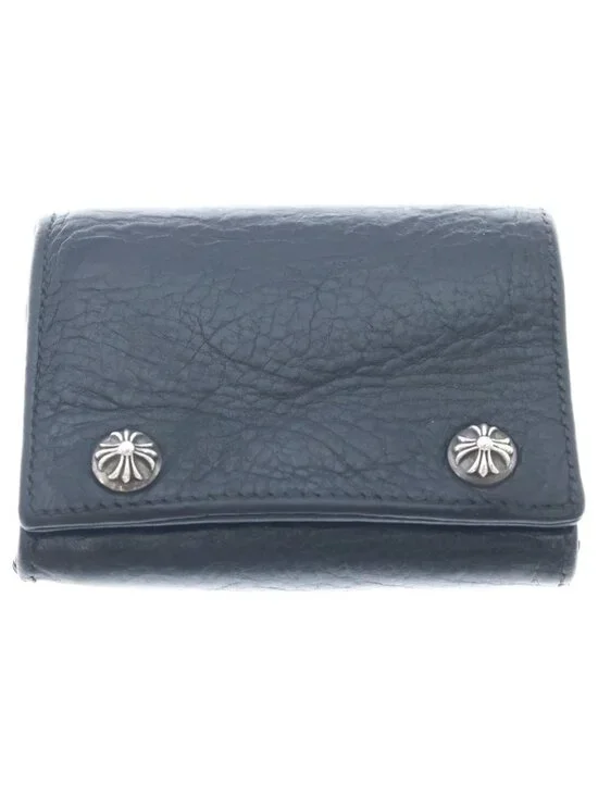 Chrome Hearts 3 Fold Cross Ball Button Leather Wallet Black