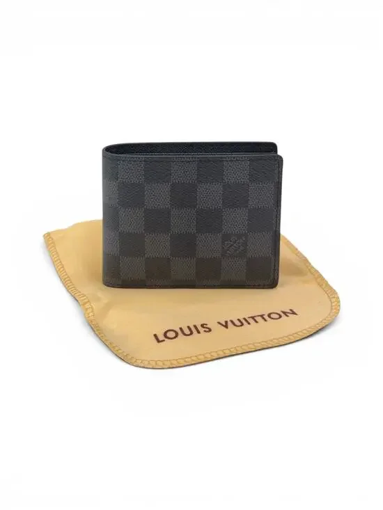 Louis Vuitton Multiple Wallet Damier Graphite Black Bifold Wallet w Box Dust Bag