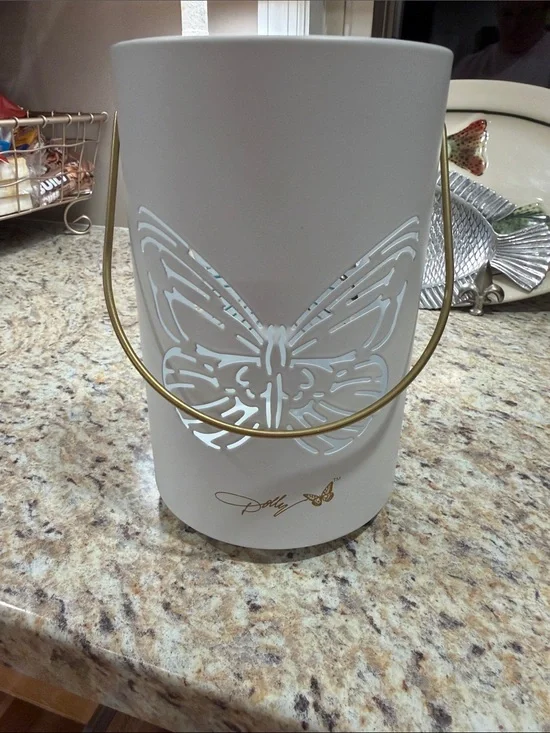 Dolly  White Lantern with Gold Handle and Butterfly Cutout NWT