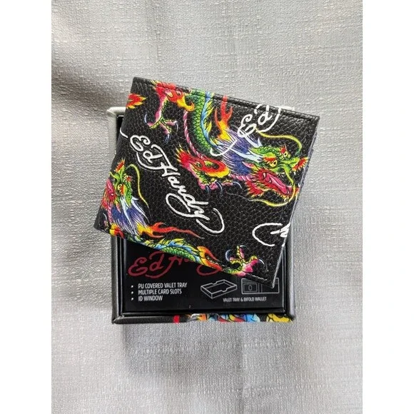 Ed Hardy Dragon Tattoo Print Faux Leather Wallet NEW!
