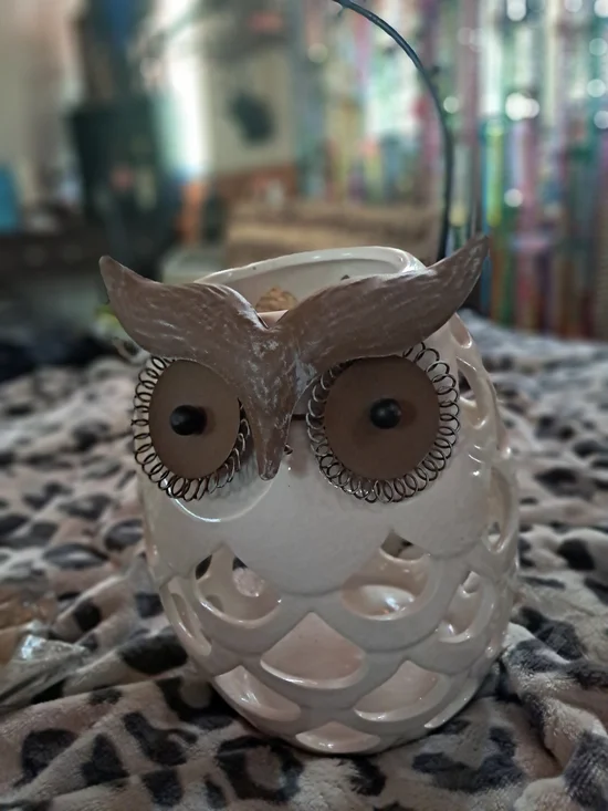 Ceramic Owl Lantern - Cream and Brown