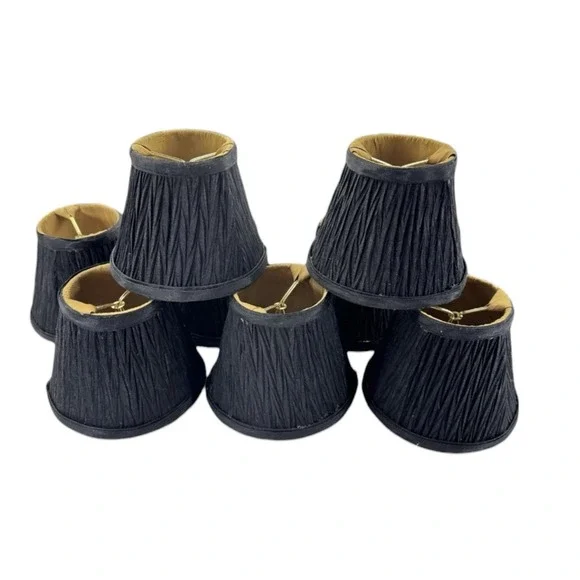 Pleated Mini Lamp/Chandelier Shades, Inkle Black/Gold Fabric 6 Pcs Left!