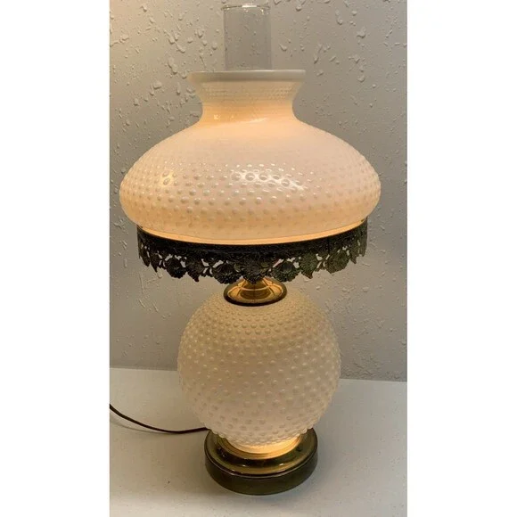 Vintage Hobnail Milk Glass Lamp Hurricane Parlor Gone With The Wind