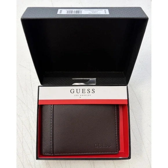 Guess Mens Wallet Bi-Fold w/ Wing Brown Leather - 13 Card Slots & Valet Box NIB