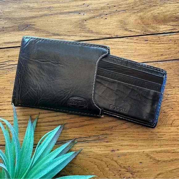 Fossil Derrick Brown Leather Bifold Wallet Sliding 2-in-1 Removable Card Case