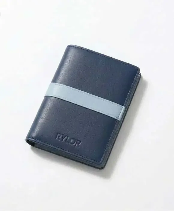 Rylor Navy Blue Leather Bifold Wallet with Contrast Stripe