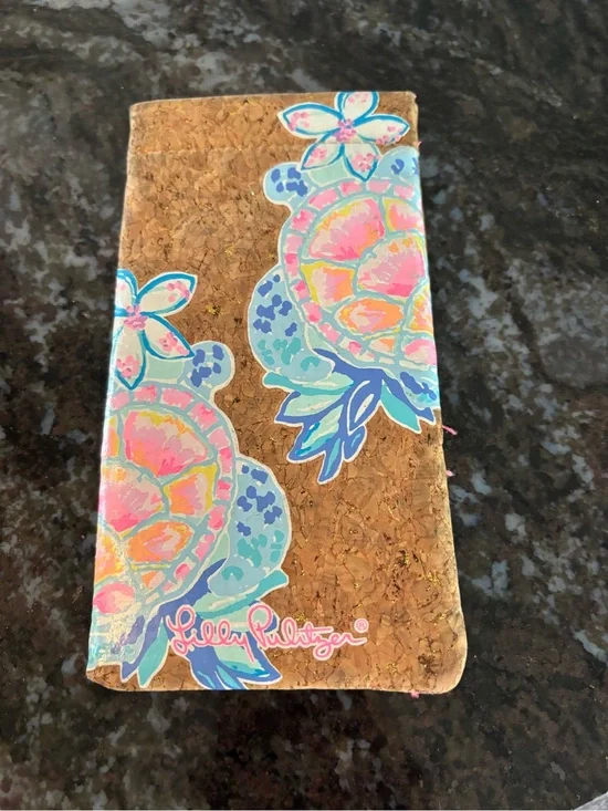 Lilly Pulitzer Cork Wallet with Pastel Sea Turtle Motif