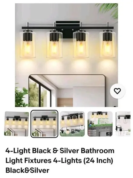 4-Lights Black & Gold Bathroom Light Fixtures Over Mirror, Modern Vanity Light