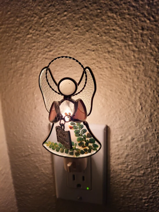 Vintage 1980s Stained Glass Angel Night Light