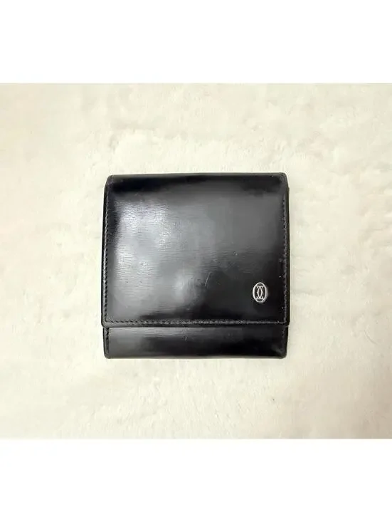 Authentic Cartier Pasha Coin Case Leather Black Men