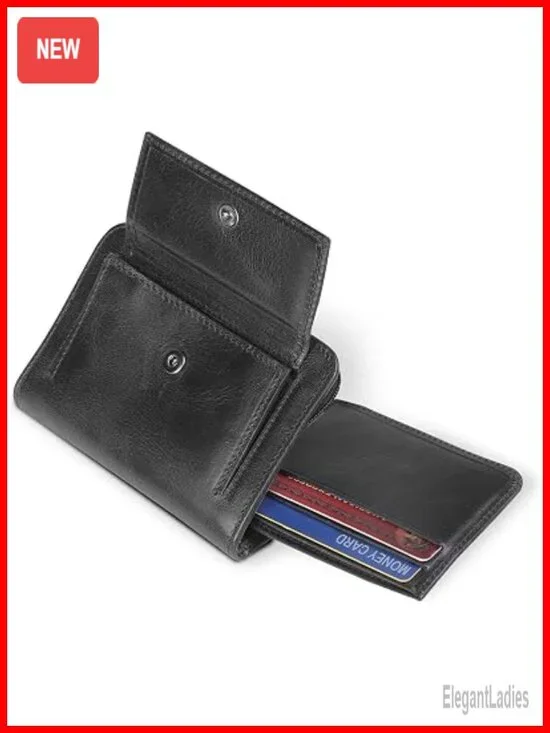 RFID Blocking Zippered Bifold Wallet - Italian Cowhide Leather - Slim Travel