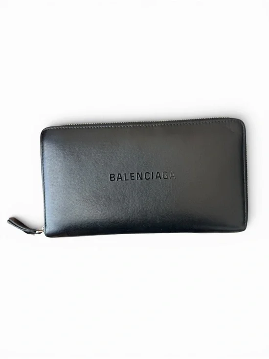 Balenciaga Black Leather Zip Wallet