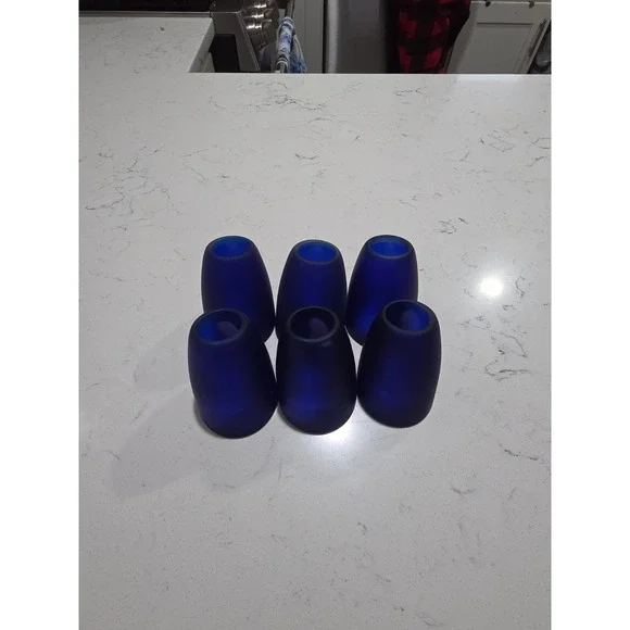 Set of 6 Vintage Retro Cobalt Blue Small Glass Lampshades Fitter Style