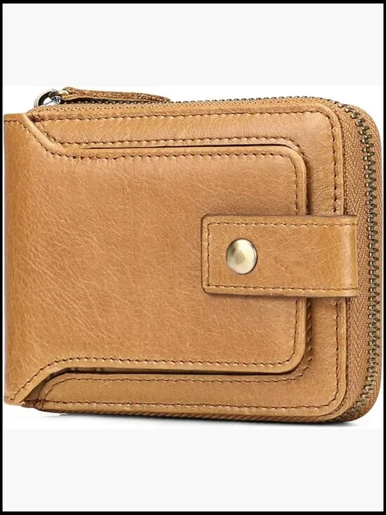 Genuine Leather RFID Blocking Zipper Wallet Large Capacity with Coin Pocket and