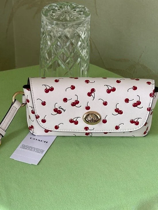 COACH SUNGLASS CASE W/ CHERRY PRINT:NWT CHALK/MULTI CFA49